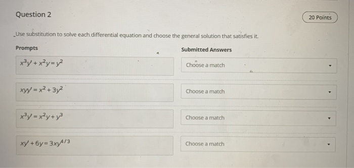Solved Question 2 20 Points _Use substitution to solve each | Chegg.com