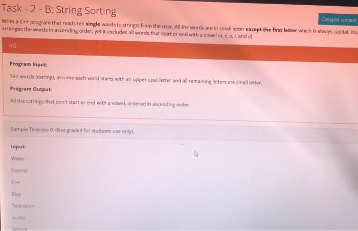 Solved Task - 2 - B: String Sorting Collapse contes Write a | Chegg.com