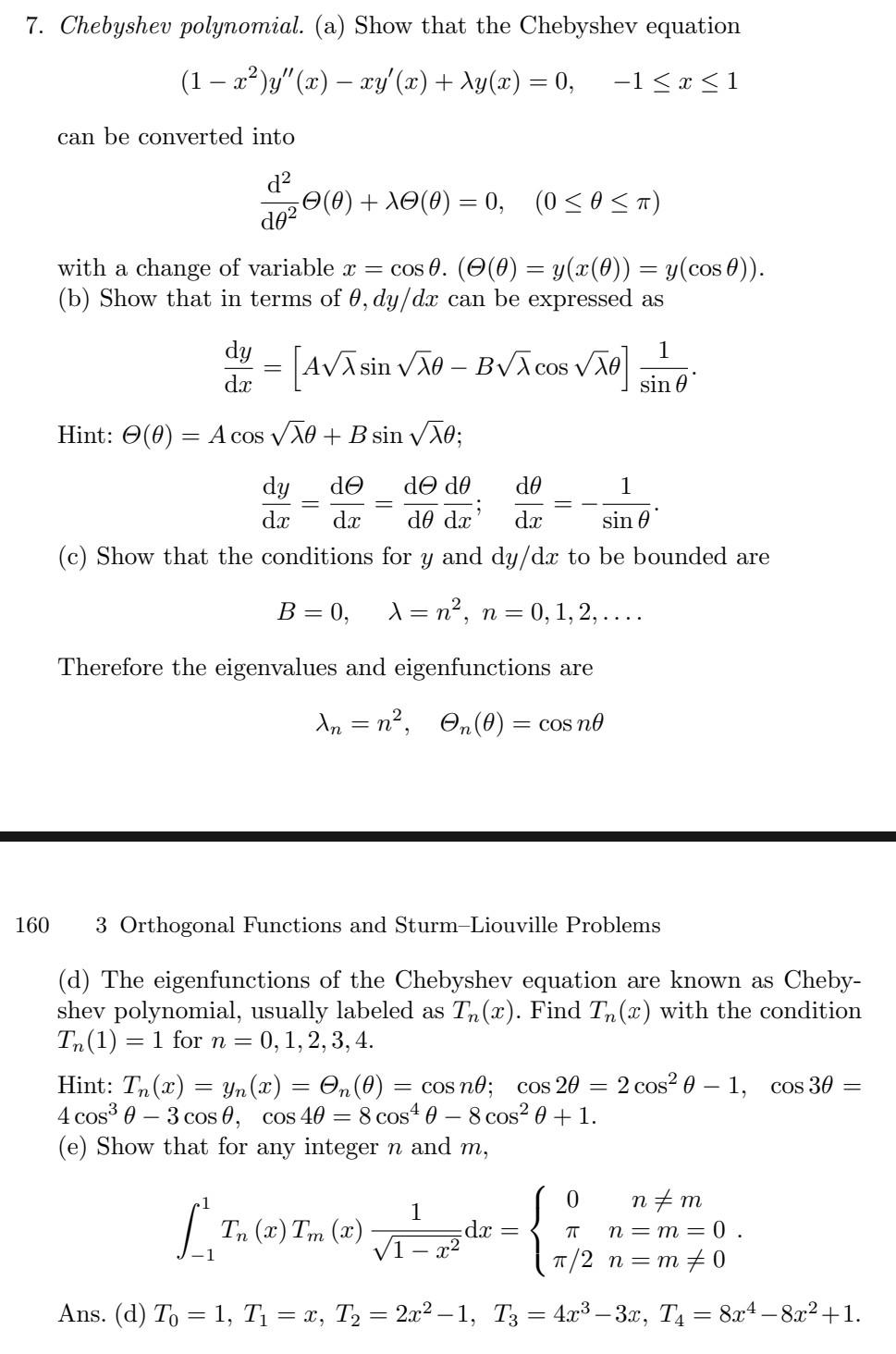 Solved Chebyshev Polynomial A Show That The Chebyshev