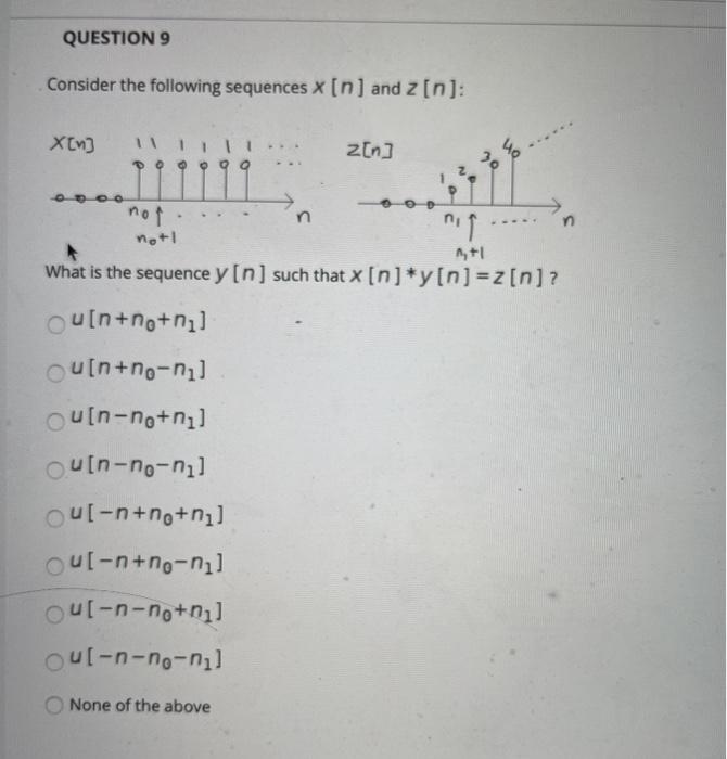 Solved QUESTION 9 Consider the following sequences x [n) and | Chegg.com