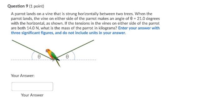 Solved Question 9 (1 point) A parrot lands on a vine that is | Chegg.com