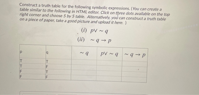 Solved Construct a truth table for the following symbolic | Chegg.com