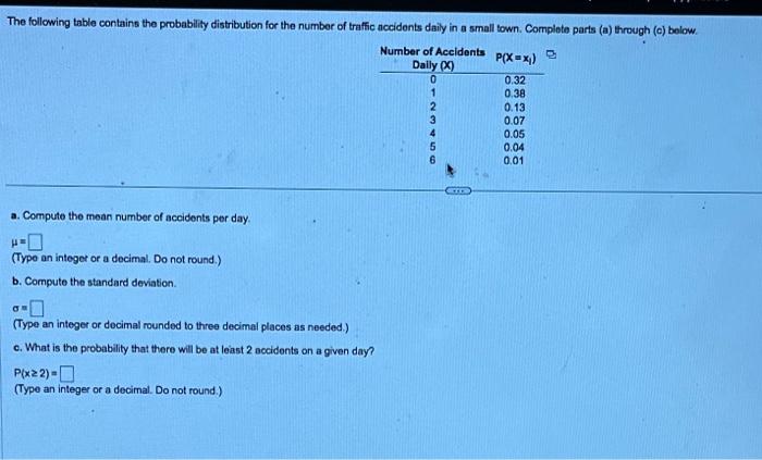 Solved a. Compute the mean number of accidents per day μ= | Chegg.com
