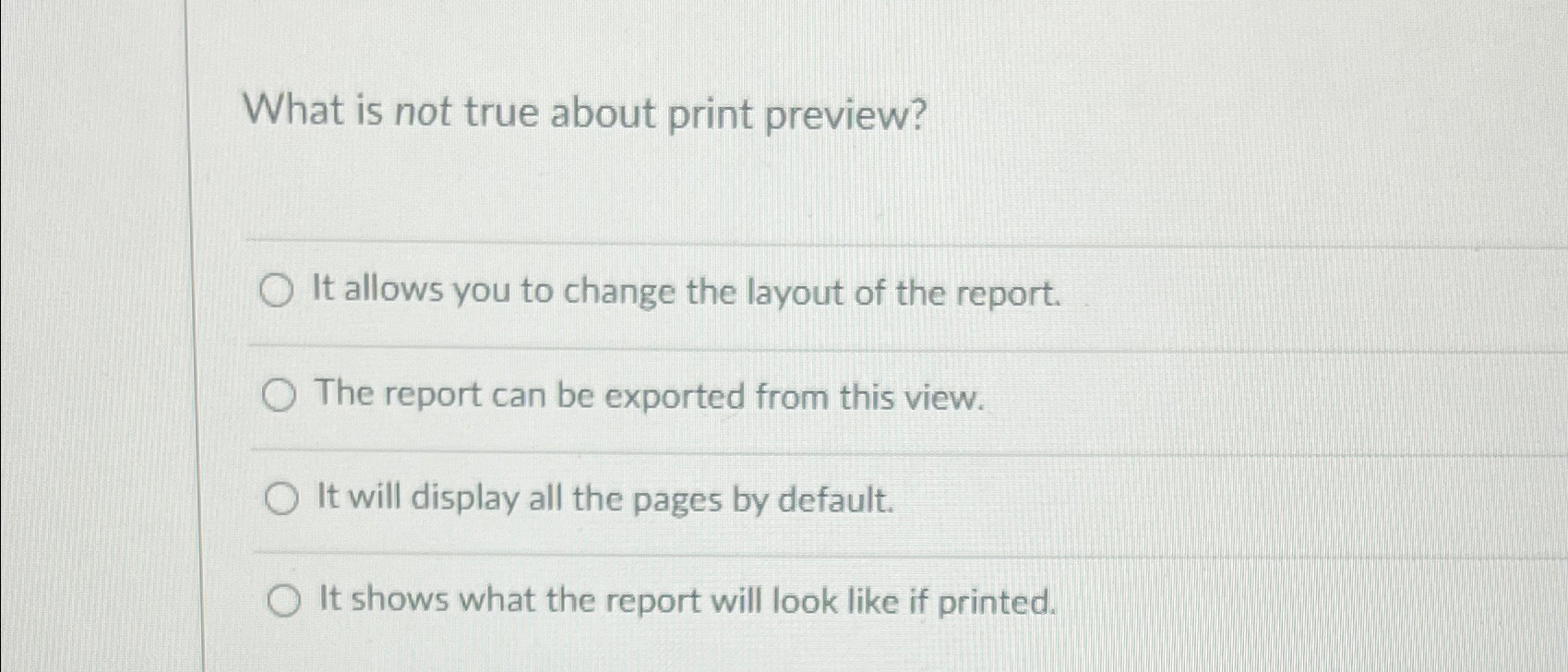 Solved What is not true about print preview?It allows you to | Chegg.com