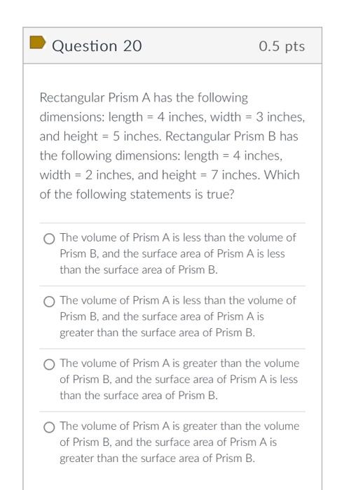 Solved Rectangular Prism A has the following dimensions: | Chegg.com