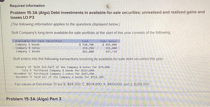 Solved Required information Problem 15-3A (Algo) Debt | Chegg.com