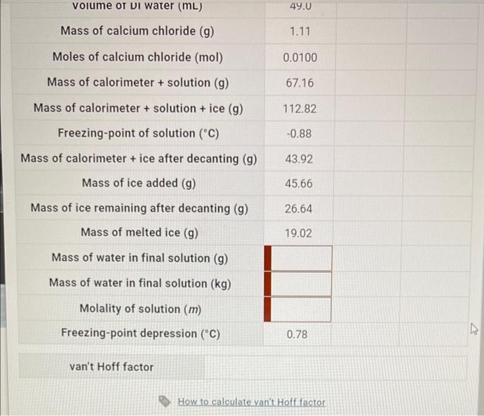 Solved mass of water in final solution gmass of water in | Chegg.com