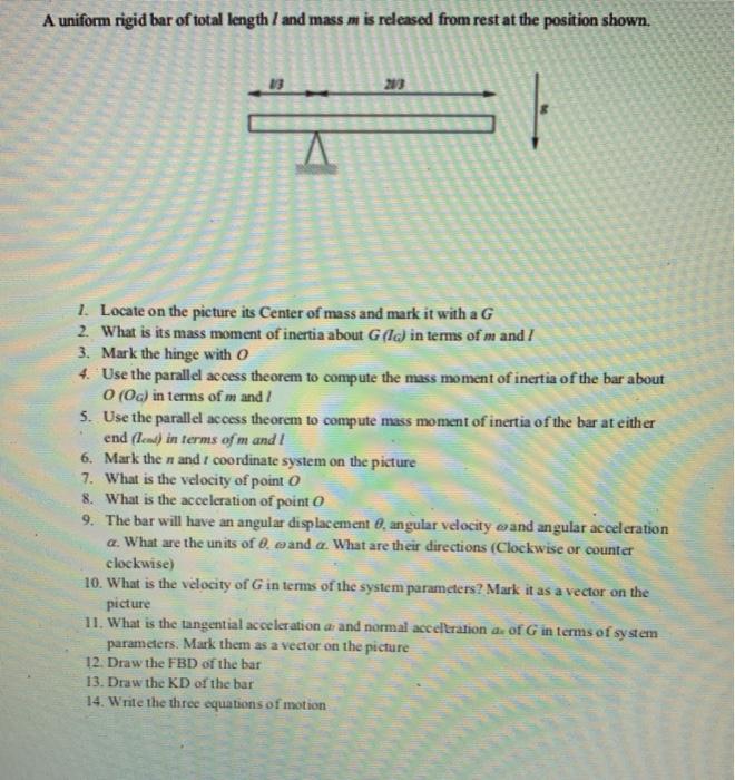 Solved A uniform rigid bar of total length I and mass m is | Chegg.com