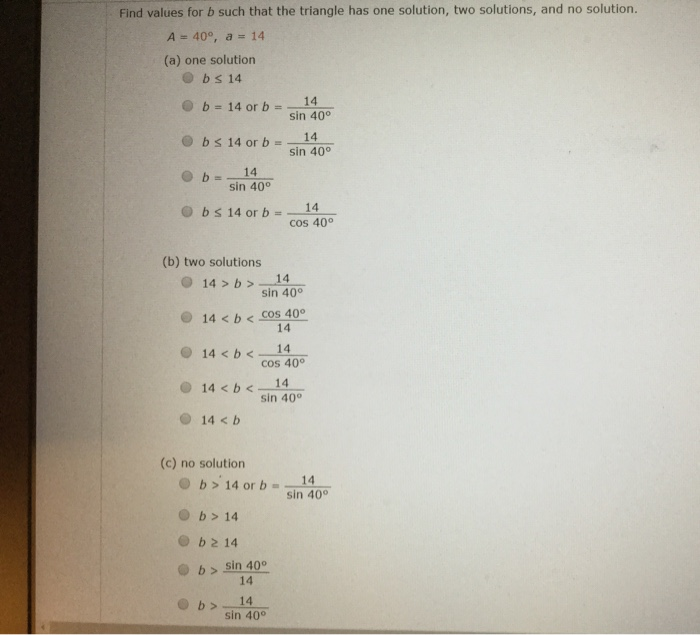 Solved Find Values For B Such That The Triangle Has One | Chegg.com