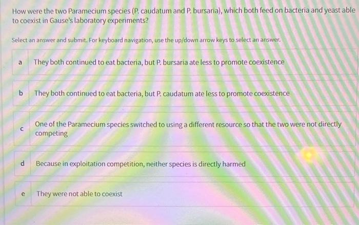 How were the two Paramecium species (P. caudatum and P. bursaria), which both feed on bacteria and yeast able to coexist in G