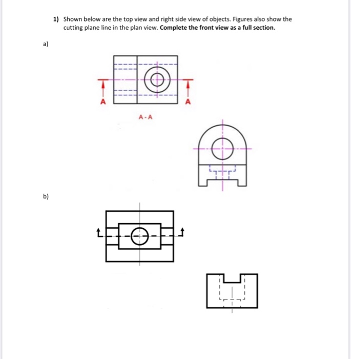 Solved 1) Shown below are the top view and right side view | Chegg.com