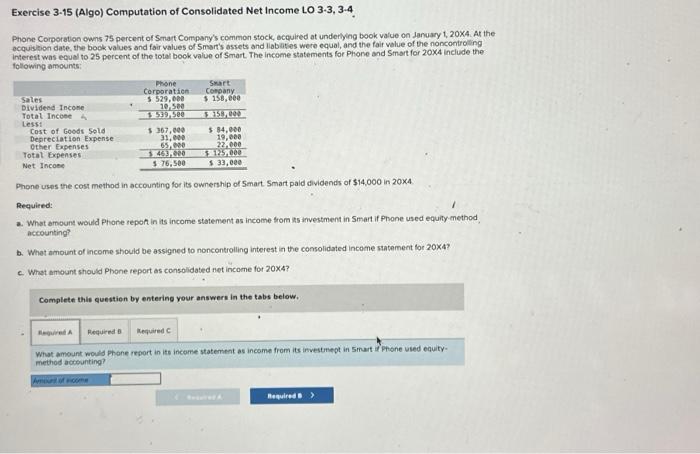 Exercise 3-15 (Algo) Computation Of Consolidated Net | Chegg.com