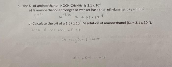 Solved a) Is aminoethanol a stronger or weaker base than | Chegg.com