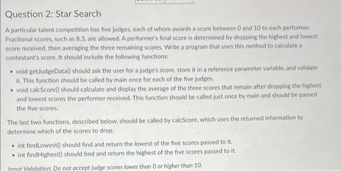 Solved Question 2: Star Search A particular talent | Chegg.com