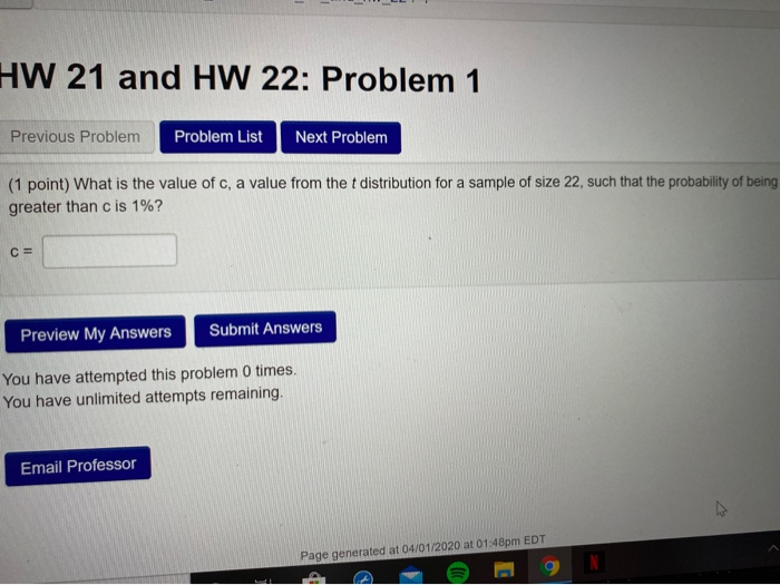 Solved HW 21 and HW 22: Problem 1 Previous Problem Problem | Chegg.com