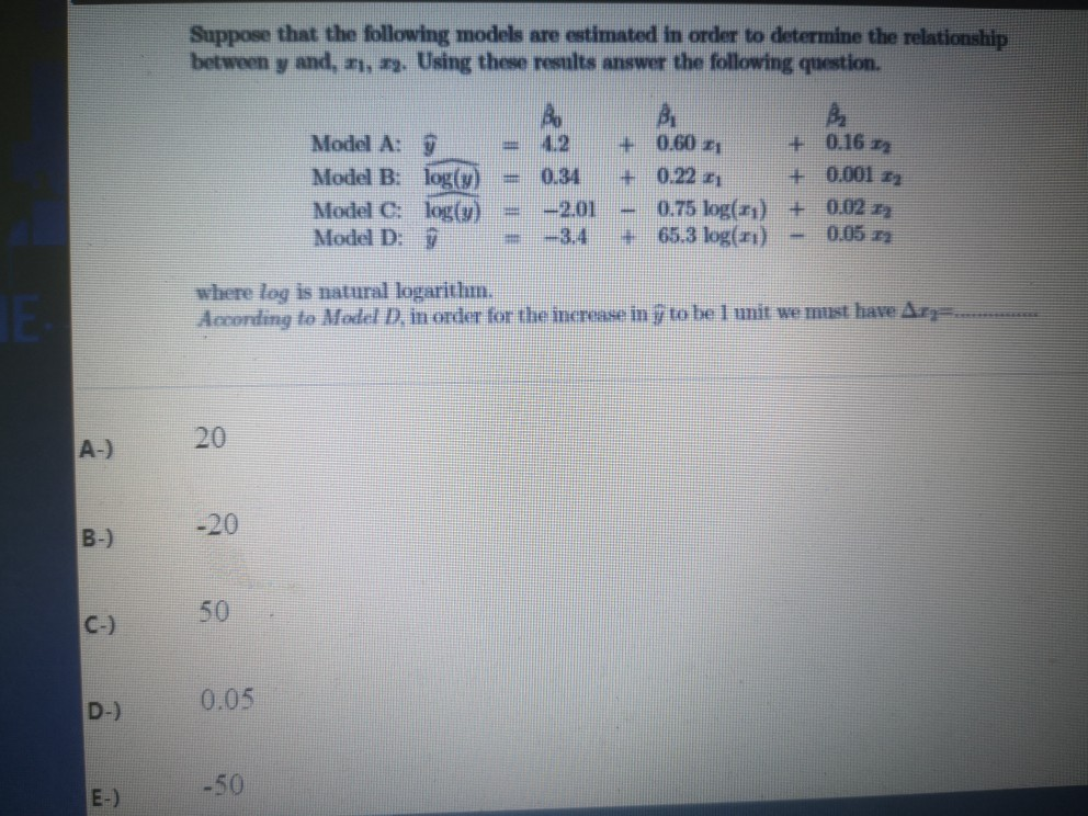 Solved Suppose That The Following Models Are Estimated In | Chegg.com