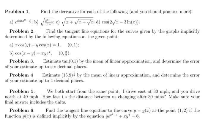Solved Problem 1. Find the derivative for each of the | Chegg.com