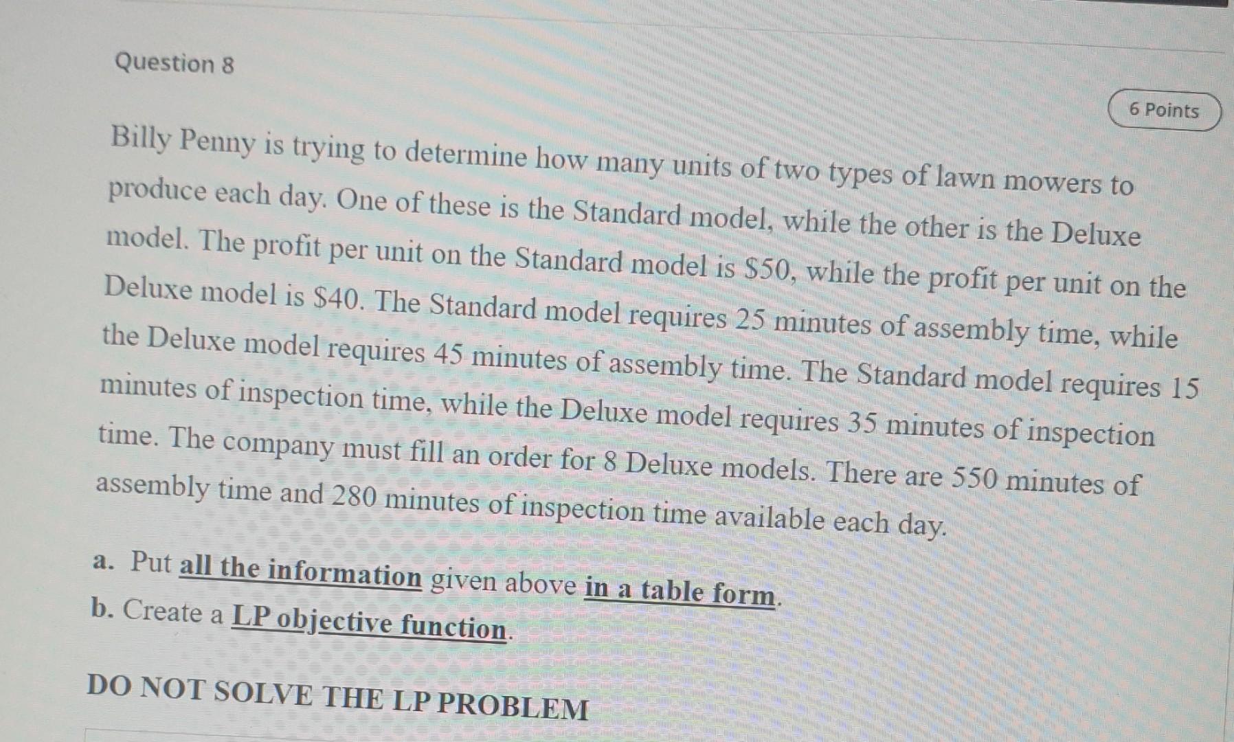 Solved Question 8 6 Points Billy Penny is trying to | Chegg.com