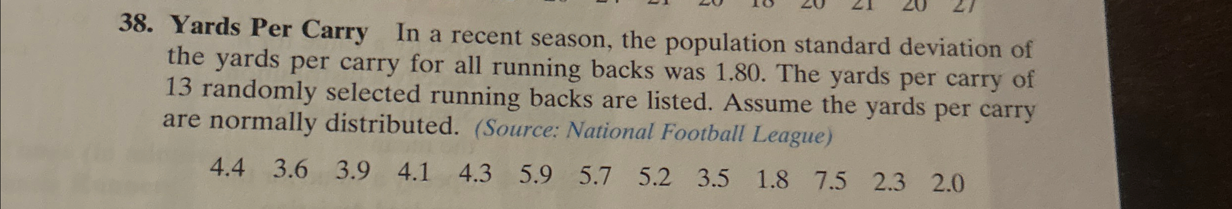 Solved Yards Per Carry In a recent season, the population | Chegg.com
