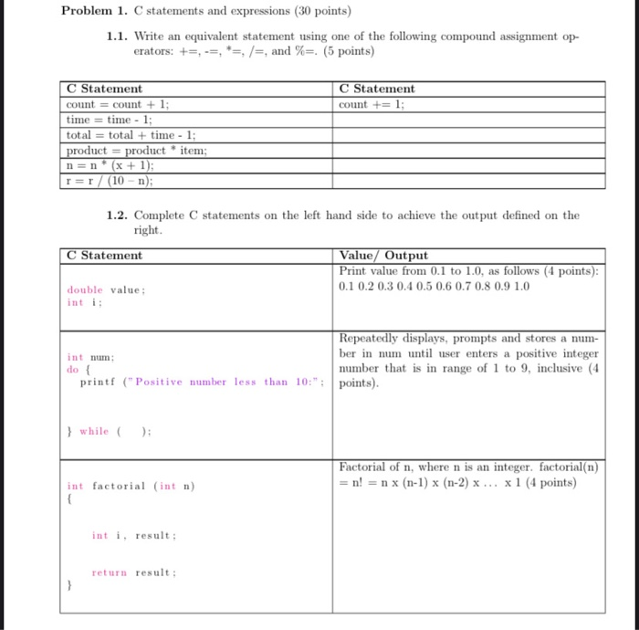 Solved Problem 1 C Statements And Expressions 30 Points Chegg Com