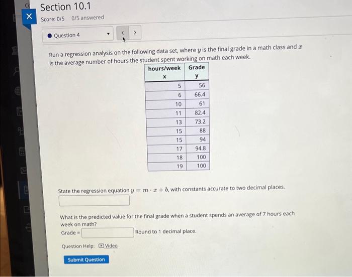 Solved Run a regression analysis on the following data set, | Chegg.com