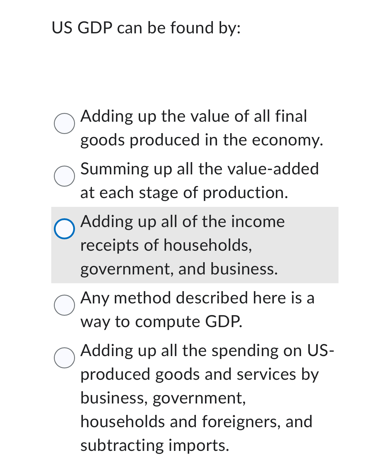 Solved US GDP can be found by:Adding up the value of all | Chegg.com