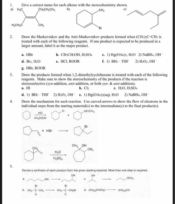 Solved 1. Give a correct name for each alkene with the | Chegg.com