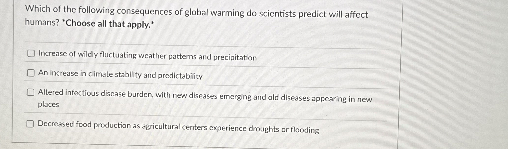 Solved Which of the following consequences of global warming | Chegg.com