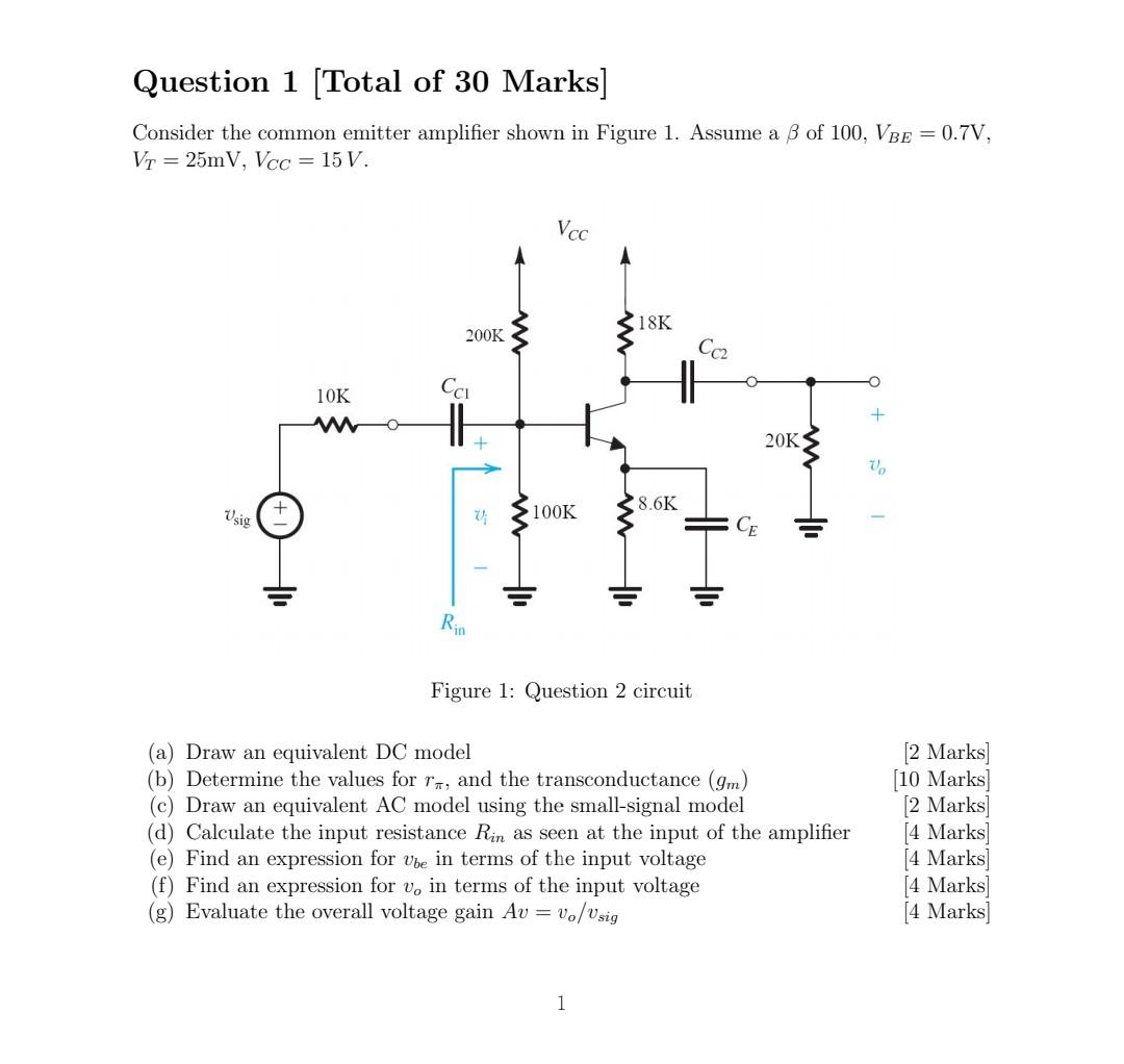 Solved Consider the common emitter amplifier shown in Figure | Chegg.com
