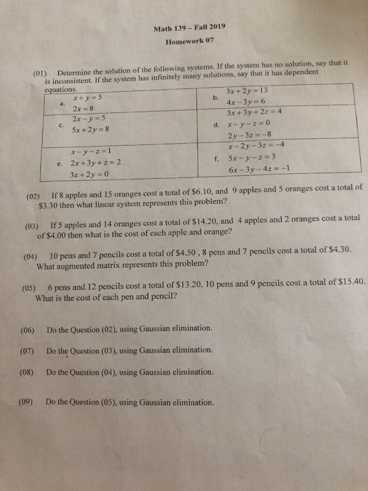Solved Math 139 - Fall 2019 Homework 07 (01) Determine the | Chegg.com