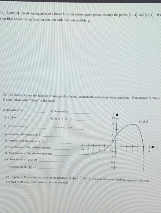 Solved 16 points) Create the equation of a linear function | Chegg.com