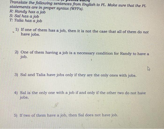Solved Translate the following sentences from English to PL. | Chegg.com