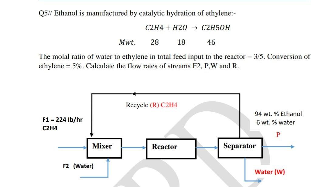 Solved Q5 Ethanol is manufactured by catalytic hydration Chegg