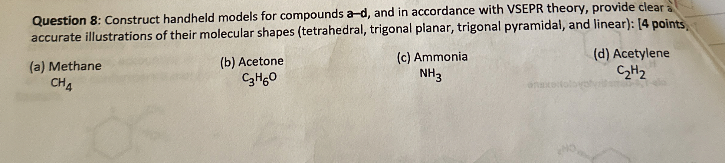 Solved Question 8: Construct handheld models for compounds | Chegg.com