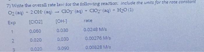 Solved rate 7) Write the overall rate law for the following | Chegg.com