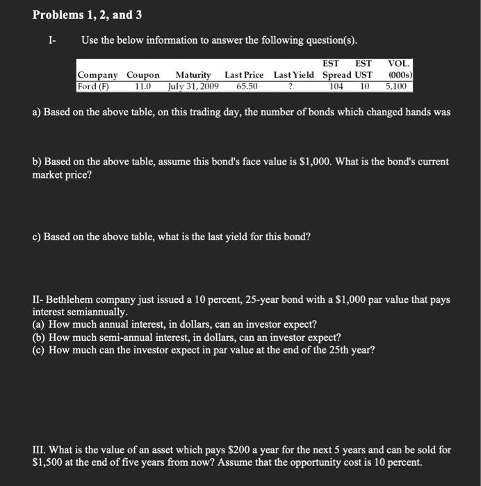 Solved Problems 1, 2, and 3 1. Use the below information to | Chegg.com