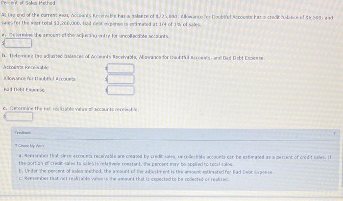 Solved Percent of Sales Method At the end of the current | Chegg.com