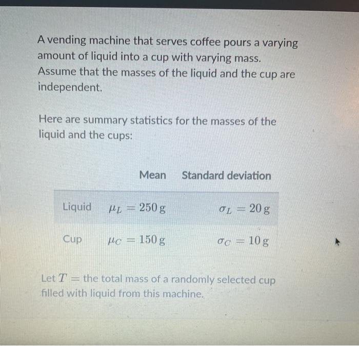 Solved A vending machine that serves coffee pours a varying