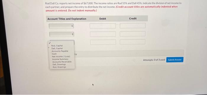 Solved Rod Dall Coreports net income of $67.000. The income | Chegg.com