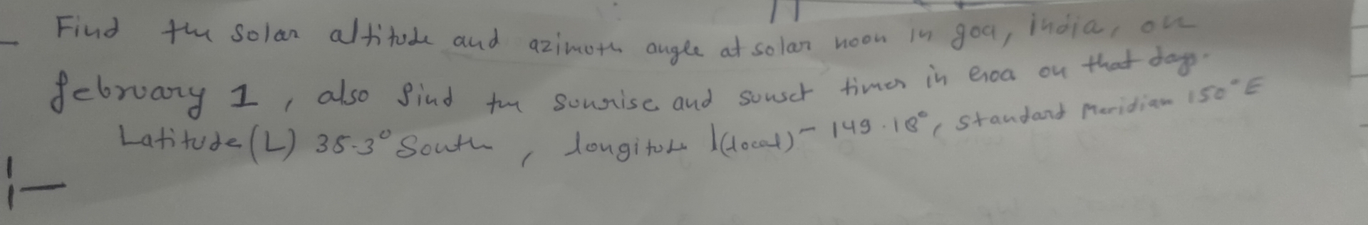 Solved Find the solar altitude and azimuth angle at solar | Chegg.com