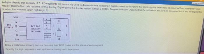 Solved A digital display that consists of 7 LED segments are | Chegg.com