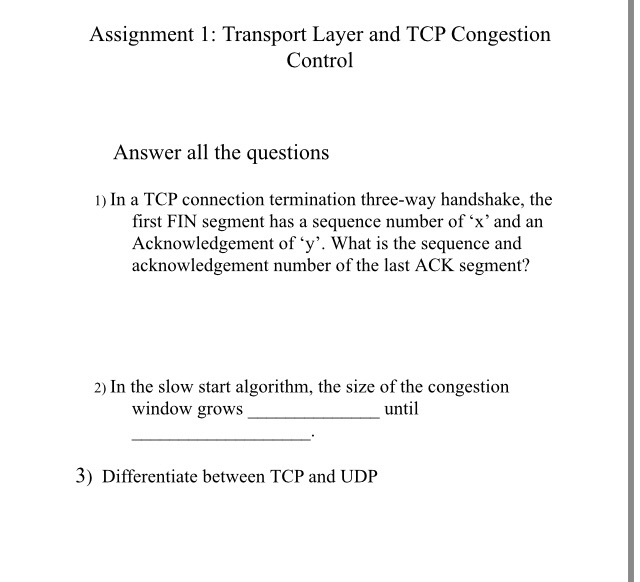 Solved Assignment 1 Transport Layer And Tcp Congestion C