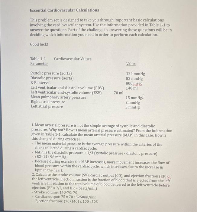 Solved Essential Cardiovascular Calculations This problem | Chegg.com