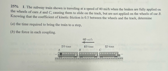 Solved 25% 1. The Subway Train Shown Is Traveling At A Speed | Chegg.com