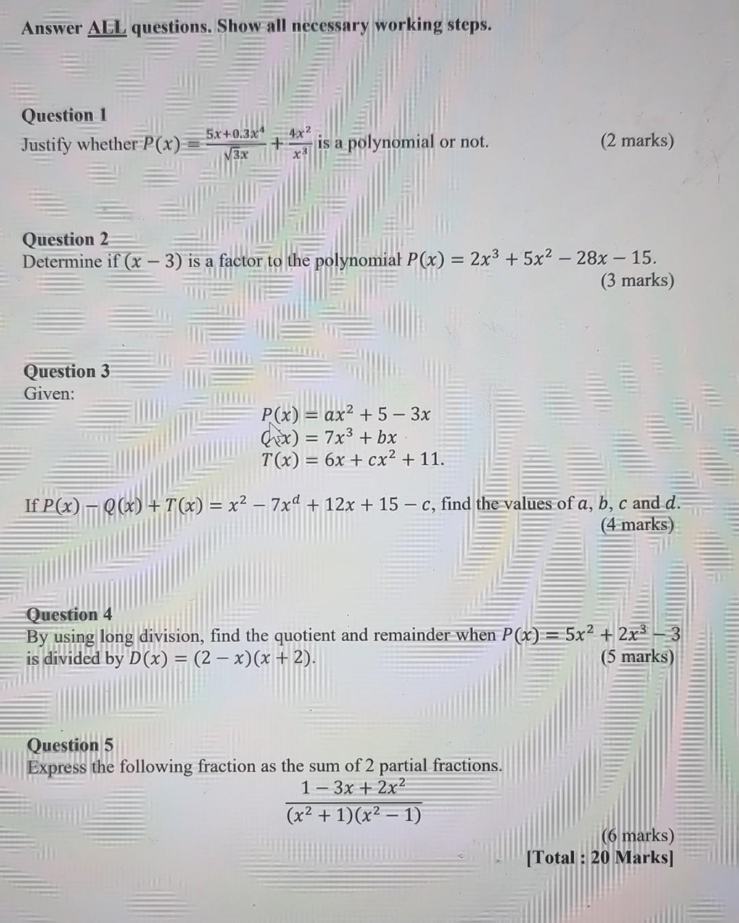 Solved Answer ALL questions. Show all necessary working | Chegg.com