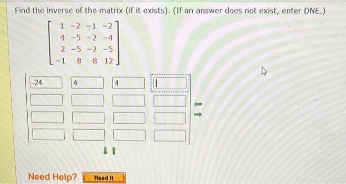 Solved Find the inverse of the matrix (if it exists). (If an | Chegg.com