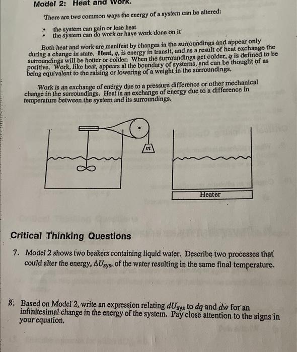 Solved 7. Model 2 shows two beakers containing liquid water. | Chegg.com