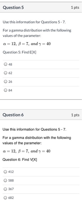 Solved Question 5 1 pts Use this information for Questions | Chegg.com