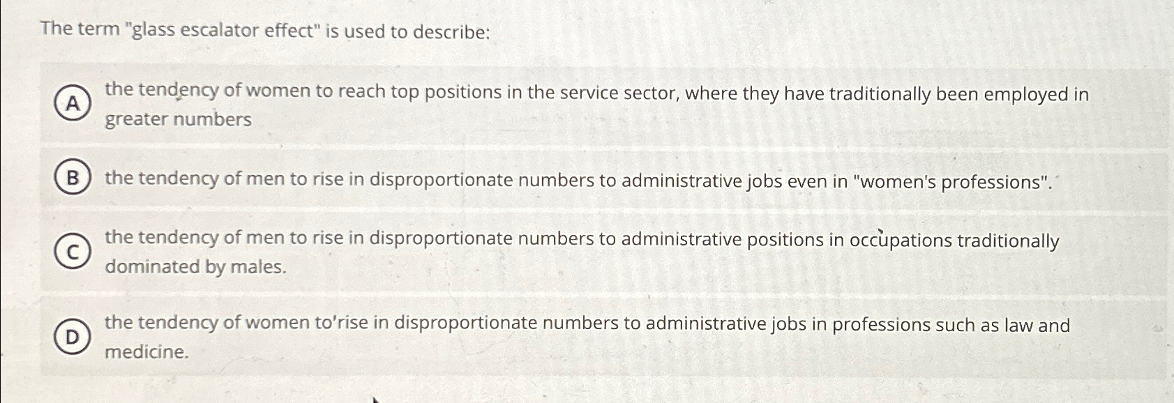 Solved The term "glass escalator effect" is used to
