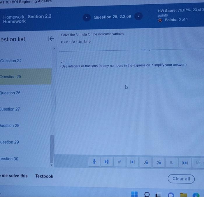 Solved estion list 1← Solve the formula for P=b+3a+4c, for b | Chegg.com